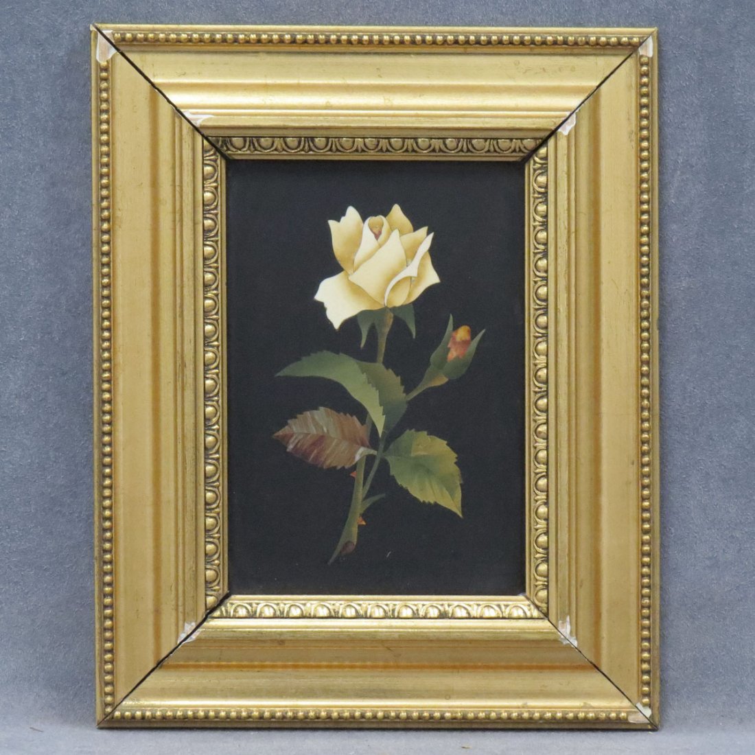 FLORENTINE PETRA DURA INLAID STONE PANEL: FLORENTINE PETRA DURA INLAID STONE PANEL. 6 3/4 X 4 3/4"; FRAMED 10 X 8"