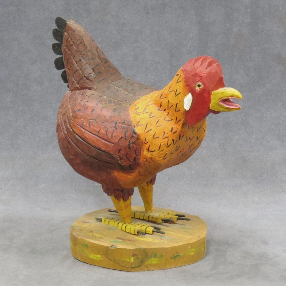 WOLFGANG BRUNO KURTZ (GERMAN/AMERICAN 1926-2013): WOLFGANG BRUNO KURTZ (GERMAN/AMERICAN 1926-2013) FOLK ART CARVED ROOSTER, SIGNED 2004. HEIGHT 11"