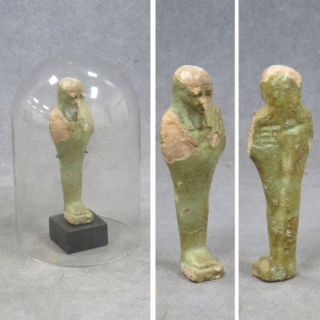 EGYPTIAN GREEN FAIENCE USHABTI, XVIII DYNASTY: EGYPTIAN GREEN FAIENCE USHABTI, XVIII DYNASTY. HEIGHT 7 3/4"