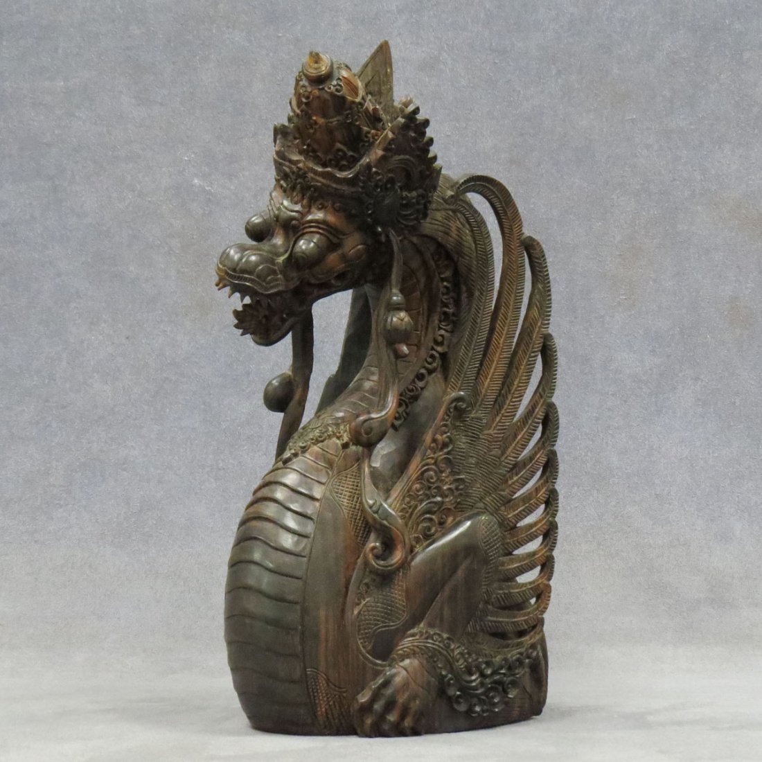 INDONESIAN CARVED LIGNUM VITAE GARUDA: INDONESIAN CARVED LIGNUM VITAE GARUDA. HEIGHT 11 1/2"