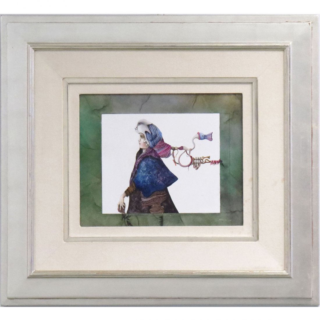 FERNAND RUIZ ZAVALA (MEXICAN 1944-), TEMPERA: FERNAND RUIZ ZAVALA (MEXICAN 1944-), TEMPERA ON PANEL, SURREALIST FIGURE, SIGNED. SIGHT 10 1/2 X 13 1/2"; FRAMED 23 X 26"