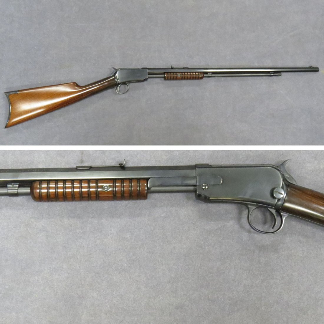 **NICS CHECK** WINCHESTER MODEL 1890, SECOND MODEL: **NICS CHECK** WINCHESTER MODEL 1890, SECOND MODEL (BLUED) .22 CAL SLIDE ACTION RIFLE, #275876, 24" BL, (WITH SOFT CASE) (NOTICE: ALL FIREARMS ARE SUBJECT TO A NICS CHECK FEE OF $10)