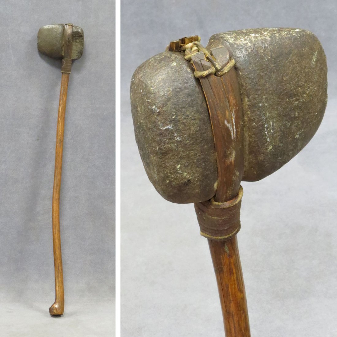NORTH EASTERN AMERICAN INDIAN WAR CLUB WITH STONE: NORTH EASTERN AMERICAN INDIAN WAR CLUB WITH STONE HEAD. LENGTH 33"