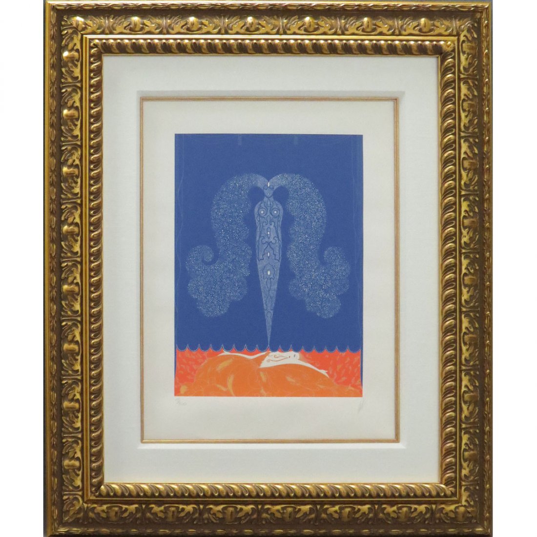 ERTE (ROMAIN DE TIRTOFF, RUSSIAN/FRENCH 1892-1990): ERTE (ROMAIN DE TIRTOFF, RUSSIAN/FRENCH 1892-1990), SERIGRAPH, "LE RIDEAU DE L'HIVER", SIGNED 19/300, 1979. 17 3/4 X 13"; FRAMED AND GLAZED-37 X 31 1/2"