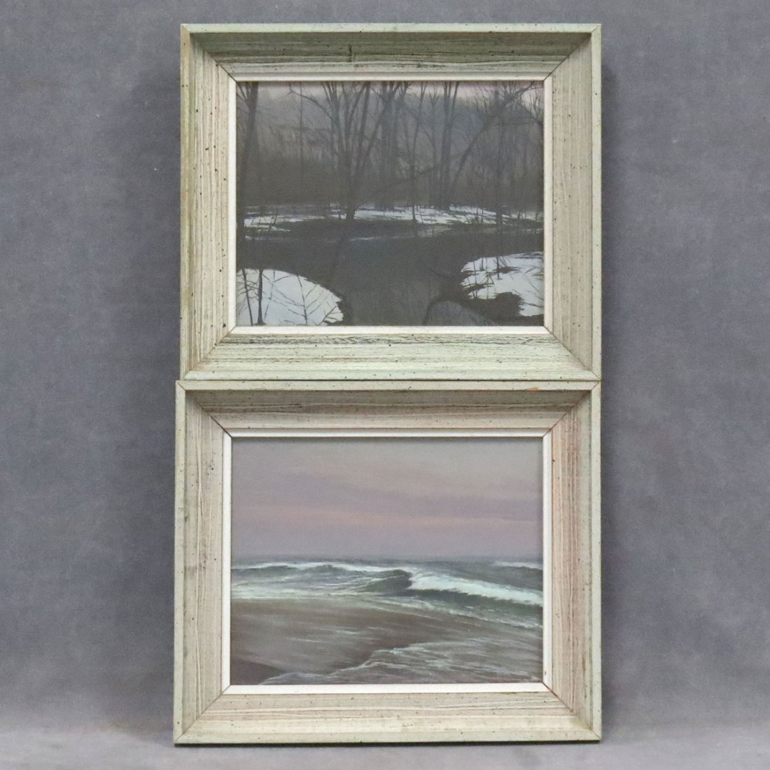 ROBERT HAMBLEN (RI 1932-), LOT (2) OIL ON PANEL: ROBERT HAMBLEN (RI 1932-), LOT (2) OIL ON PANEL, "BLENDING WATERS" & SEASCAPE, SIGNED. 8 X 10"; FRAMED 11 X 13"
