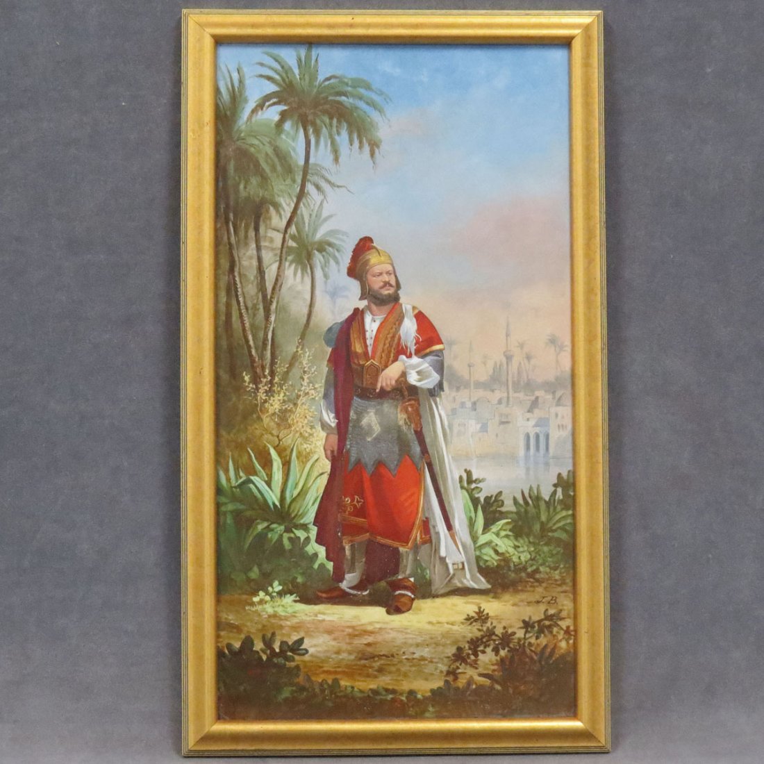CONTINENTAL SCHOOL (19/20TH CENTURY), HAND PAINTED: CONTINENTAL SCHOOL (19/20TH CENTURY), HAND PAINTED PORCELAIN PLAQUE, OTTOMAN WARRIOR, SIGNED J.B. 18 1/2 X 10"; FRAMED 20 X 11 1/2"