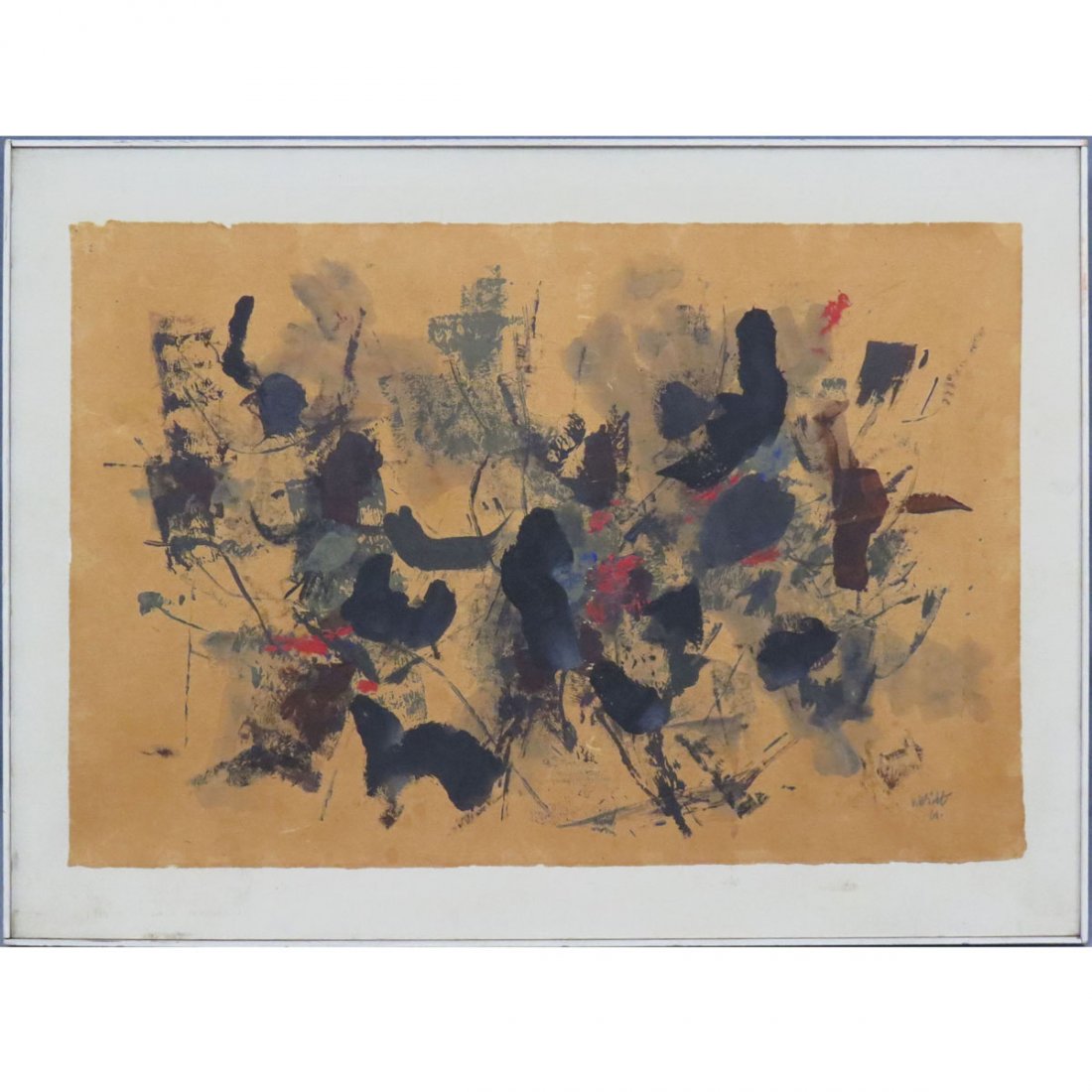 JOHN VON WICHT (GERMANY/NY 1888-1970), OIL: JOHN VON WICHT (GERMANY/NY 1888-1970), OIL AND GOUACHE ON PAPER LAID ON CANVAS, "WASHES OF GRAYS AND BLACKS", SIGNED AND TITLED 1961. FRAMED 32 X 42"