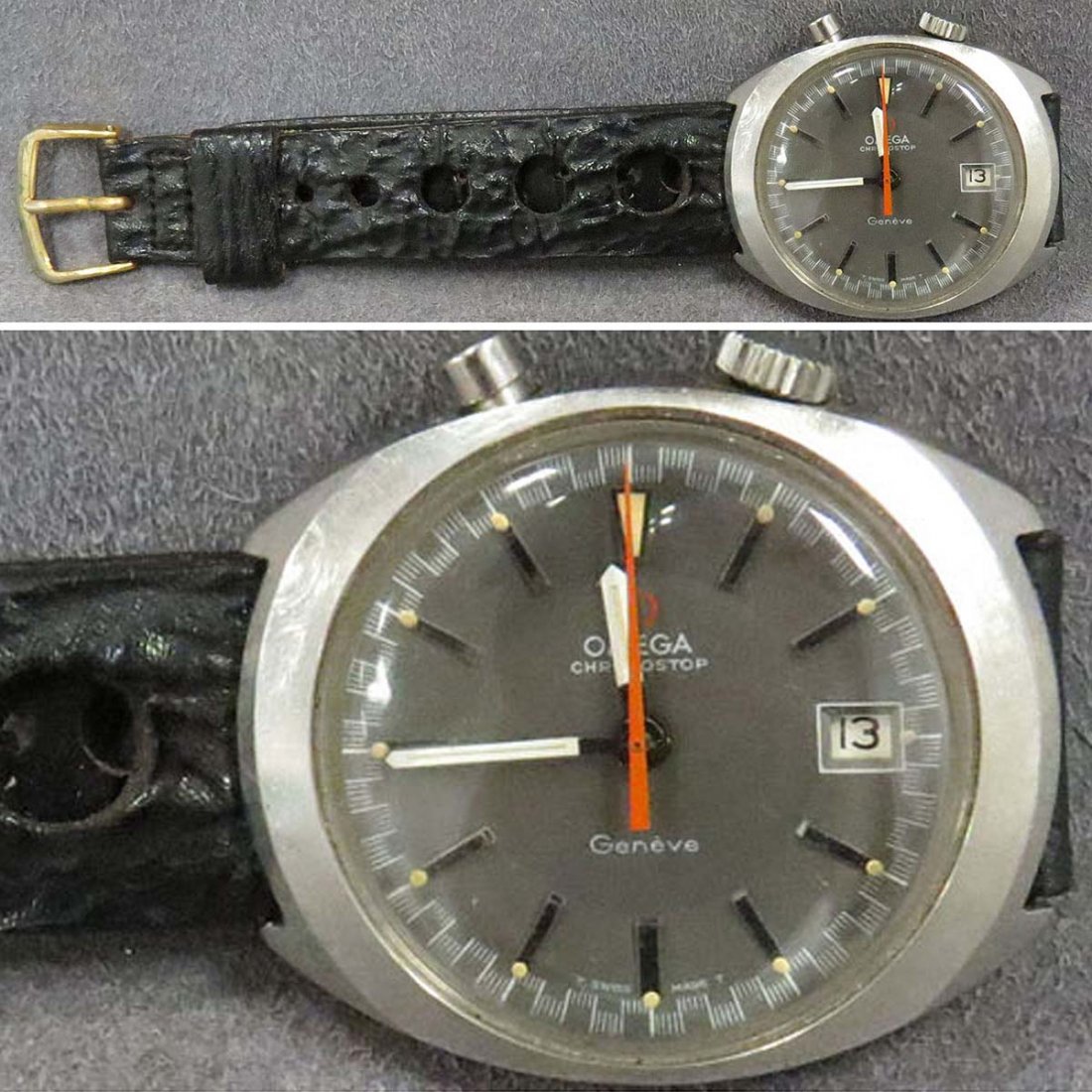 VINTAGE OMEGA STAINLESS WRISTWATCH: VINTAGE OMEGA STAINLESS CHRONOSTOP MECHANICAL DIVER'S WRISTWATCH WITH DATE FUNCTION, C.1969. 35MM