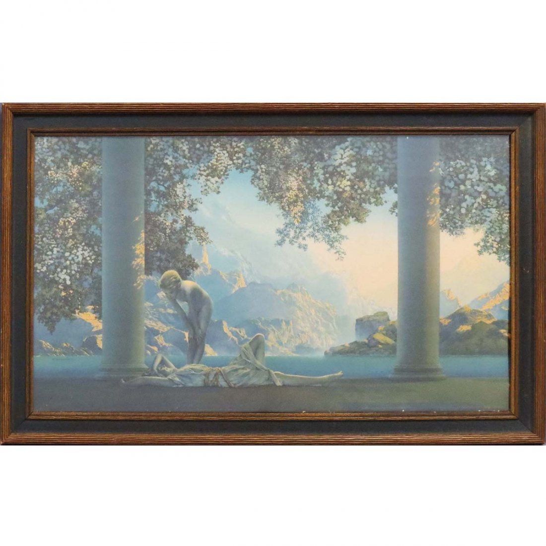 MAXFIELD PARRISH PRINT, "DAYBREAK", SIGNED: MAXFIELD PARRISH PRINT, "DAYBREAK", SIGNED WITH ORIGINAL FRAME. 21 1/2 X 33 1/2"