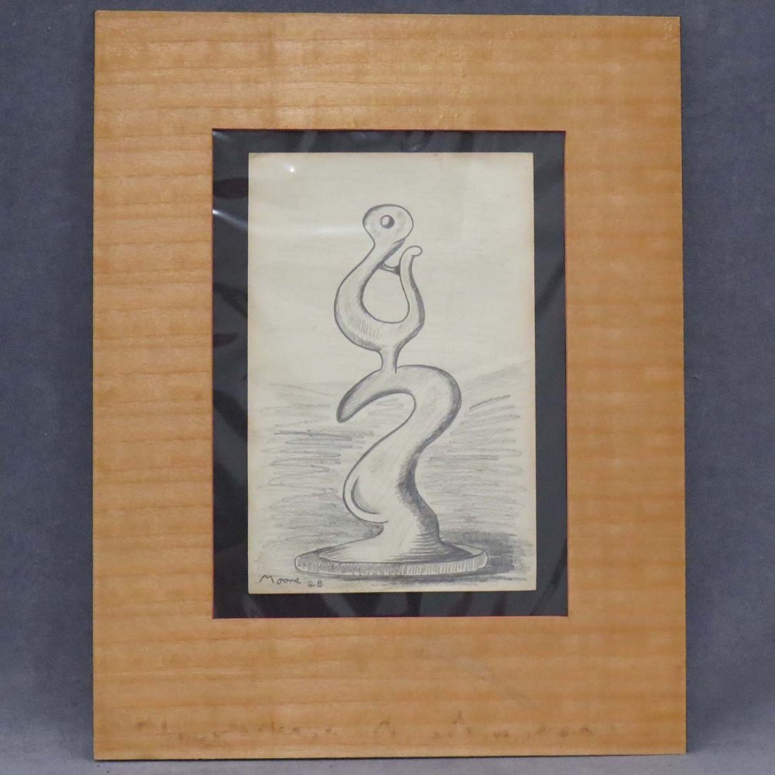 MANNER OF HENRY MOORE (BRITISH 1898-1986): MANNER OF HENRY MOORE (BRITISH 1898-1986), GRAPHITE AND SKETCH PAD PAGE, UNTITLED ABSTRACT FORM, BEARING SIGNATURE/1948. SHEET 11 X 7 1/8" PROVENANCE: HANSON AUCTIONEERS LTD, HEAGE LANE, DERBY, ENGLAN