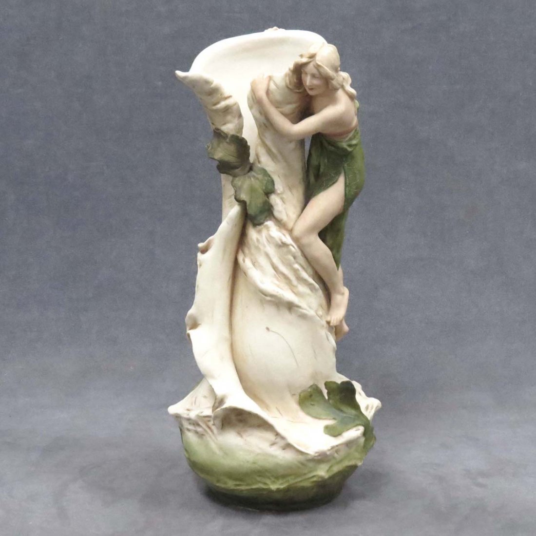 ART NOUVEAU ROYAL DUX PORCELAIN FIGURAL VASE: ART NOUVEAU ROYAL DUX PORCELAIN FIGURAL VASE. HEIGHT 16" (DRILLED)
