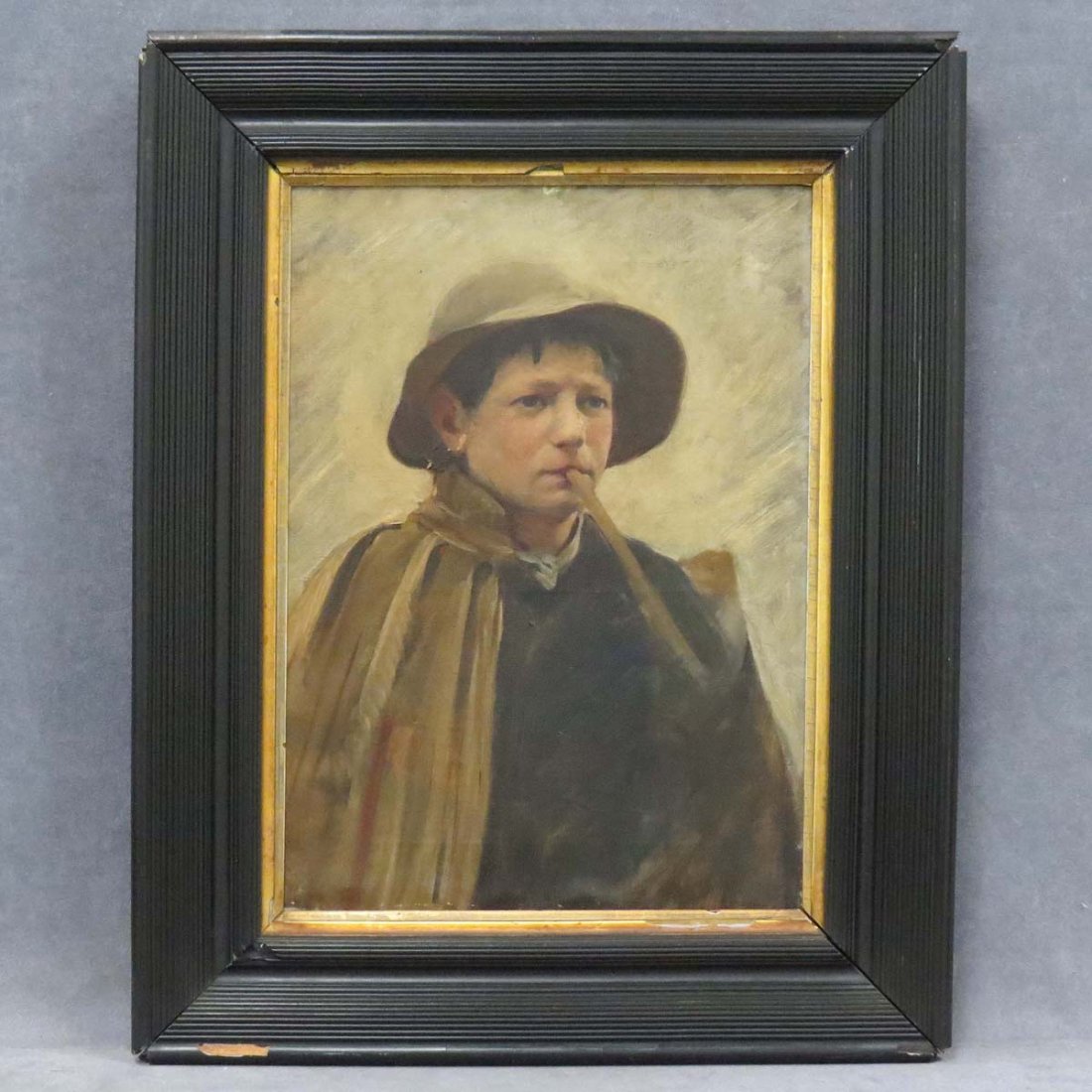 SCANDINAVIAN SCHOOL (19/20TH CENTURY), OIL: SCANDINAVIAN SCHOOL (19/20TH CENTURY), OIL ON CANVAS, YOUNG MAN WITH CLOAK, UNSIGNED. 17 X 13"; FRAMED 23 X 18"