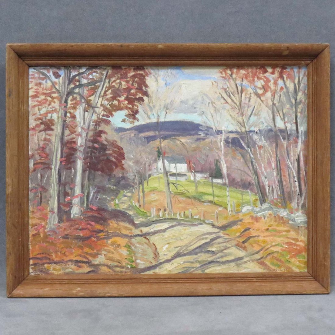 EDGAR OTIS MINER (AMERICAN CONN/NJ 1915-2003), OIL: EDGAR OTIS MINER (AMERICAN CONN/NJ 1915-2003), OIL ON CANVAS BOARD, "BACK ROAD WINCHESTER, CONN", SIGNED AND TITLED. 12 X 16"; FRAMED 14 X 18"