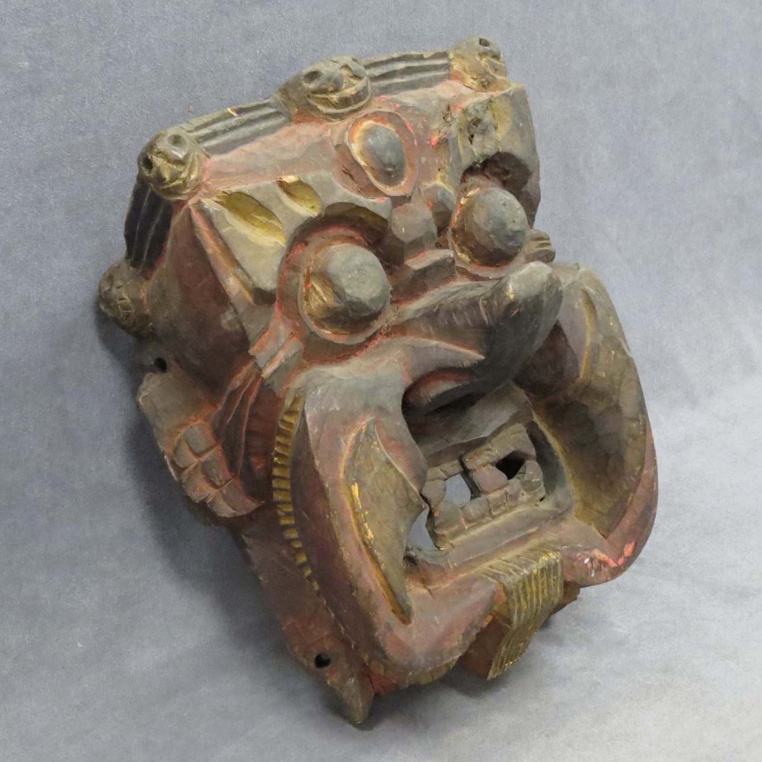 NEPALESE CARVED AND PAINTED MASK, 19TH CENTURY: NEPALESE CARVED AND PAINTED MASK, 19TH CENTURY. HEIGHT 13"