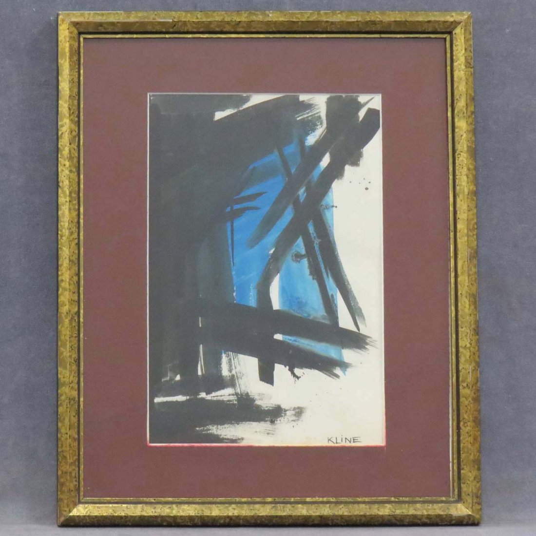 FRANZ JOSEF KLINE (AMERICAN 1910-1962), INK: FRANZ JOSEF KLINE (AMERICAN 1910-1962), INK AND WASH ON PAPER, UNTITLED ABSTRACT, SIGNED. SIGHT 12 1/2 X 8 5/8"; FRAMED AND GLAZED-18 1/2 X 15 1/2"