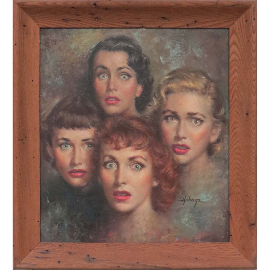CLARK HULINGS (AMERICAN 1922-2011), OIL: CLARK HULINGS (AMERICAN 1922-2011), OIL ON ARTIST PANEL ILLUSTRATION, DISBELIEF, SIGNED. 18 X 16"; FRAMED 22 X 20"