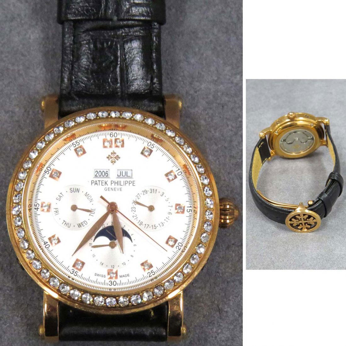 REPLICA-PATEK PHILIPPE GILT STAINLESS WATCH: REPLICA-PATEK PHILIPPE GILT STAINLESS #5059 AUTOMATIC MOON PHASE WRISTWATCH. 40MM (NEW)