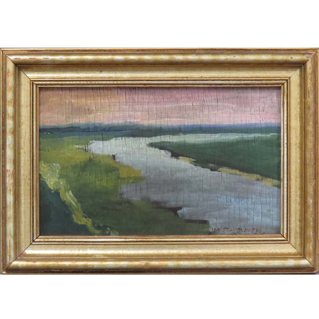 JAN STANISLAWSKI (POLISH 1860-1907), OIL ON PANEL: JAN STANISLAWSKI (POLISH 1860-1907), OIL ON PANEL, "BEND IN THE RIVER", SIGNED. 6.1" X 9.9" (15.4 X 25.2CM) PROVENANCE: TRINITY INTERNATIONAL, FEB 2, 2013, LOT #184