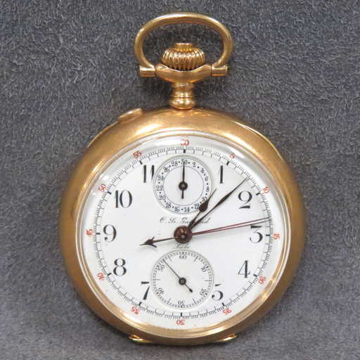 C.L. GUINAND, SWISS OPEN FACE POCKET STOP WATCH