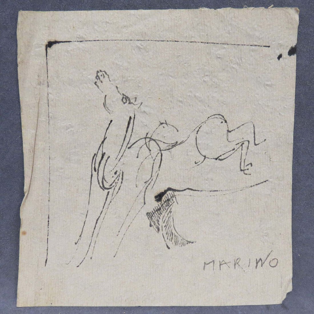 MARINO MARINI (ITALIAN 1924-1997), INK SKETCH: MARINO MARINI (ITALIAN 1924-1997), INK SKETCH ON PAPER, LEAPING HORSE, SIGNED. SHEET 9 3/4 X 9 1/8"