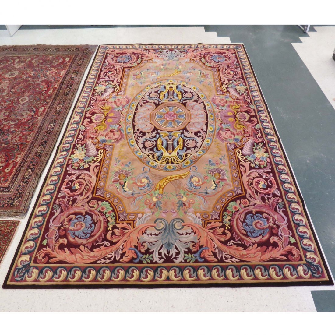 SPANISH COLONIAL AUBUSSON DESIGN CARPET: SPANISH COLONIAL AUBUSSON DESIGN CARPET. 12' X 17'6"