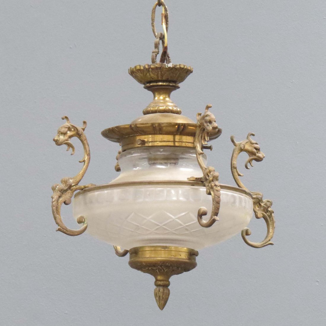 FRENCH STYLE CRYSTAL AND BRASS HANGING LIGHT: FRENCH STYLE CRYSTAL AND BRASS HANGING LIGHT. HEIGHT 11"