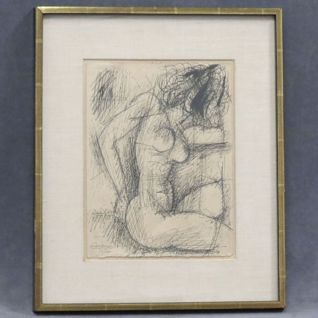 MARCEL GROMAIRE (FRENCH 1892-1971) INK ON PAPER: MARCEL GROMAIRE (FRENCH 1892-1971) INK ON PAPER, SEATED NUDE, SIGNED AND DATED 1956. SHEET 13 X 10"; FRAMED & GLAZED 20 1/2 X 17 3/8" PROVENANCE: COLLECTION OF DR./MRS. NANS KLEINSCHMIDT AND ESTATE OF