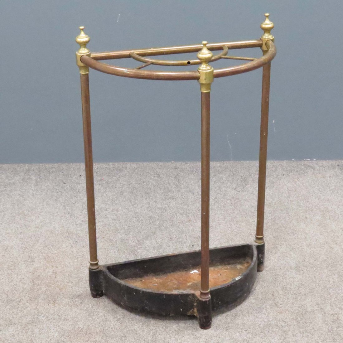 VICTORIAN BRASS AND IRON UMBRELLA STAND: VICTORIAN BRASS AND IRON UMBRELLA STAND. HEIGHT 23"