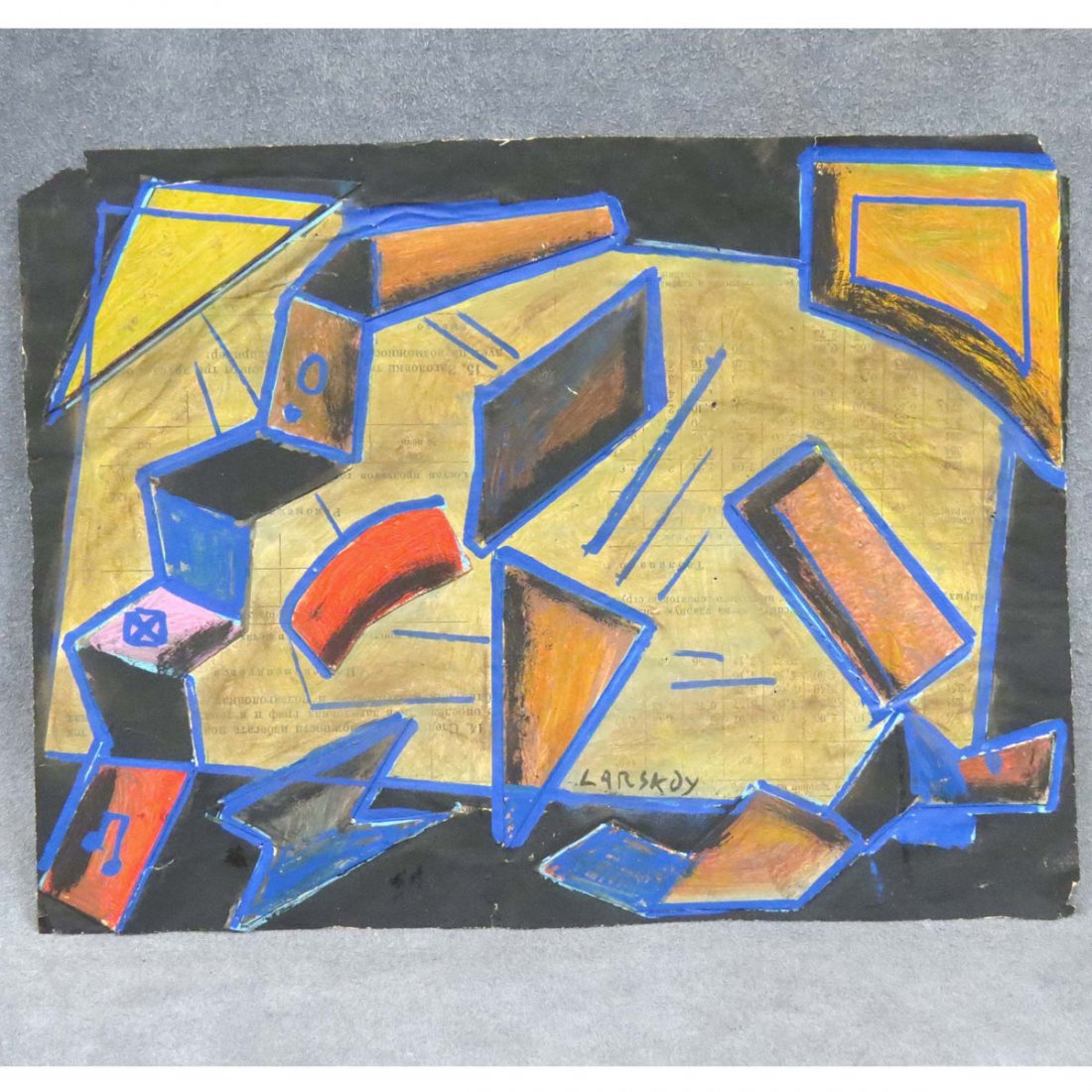 ANDRE LANSKOY (FRENCH 1902-1976), GOUACHE: ANDRE LANSKOY (FRENCH 1902-1976), GOUACHE ON BOOK PAGES, UNTITLED ABSTRACT, SIGNED. SHEET 8 X 10 1/2"