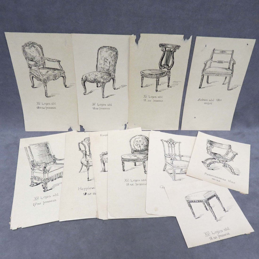 ENGLISH SCHOOL (19/20TH CENTURY), LOT (24) INK: ENGLISH SCHOOL (19/20TH CENTURY), LOT (24) INK DRAWINGS OF PERIOD SEATING. MOST 10 X 5 1/2"