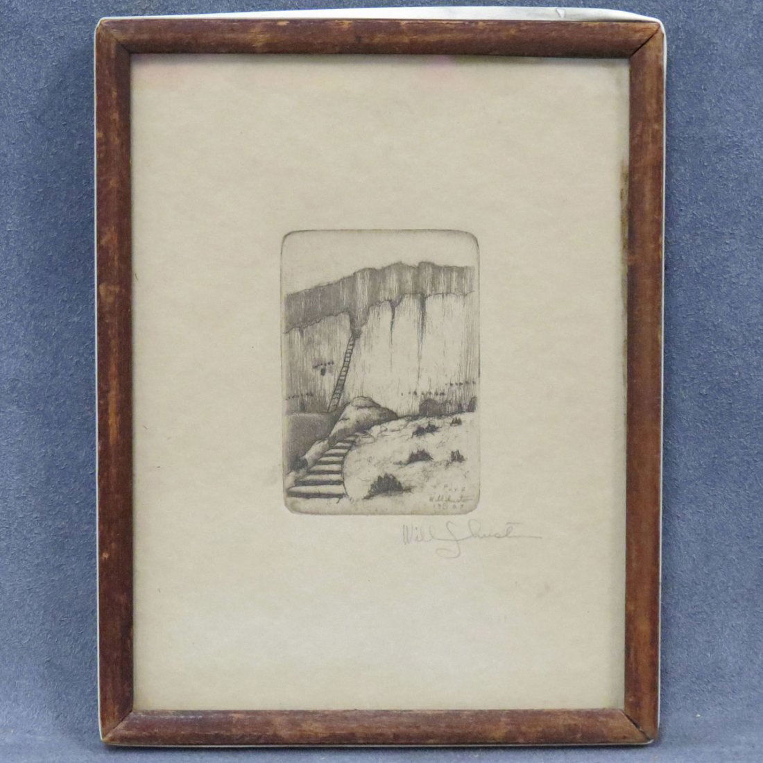 WILL SHUSTER (AMERICAN/NEW MEXICO 1893-1969): WILL SHUSTER (AMERICAN/NEW MEXICO 1893-1969), ETCHING, "PUYE", SIGNED PLATE/MARGIN 1927. PLATE 3 X 2"; SHEET 7 X 5"; FRAMED & GLAZED 7 1/2 X 5 1/2"