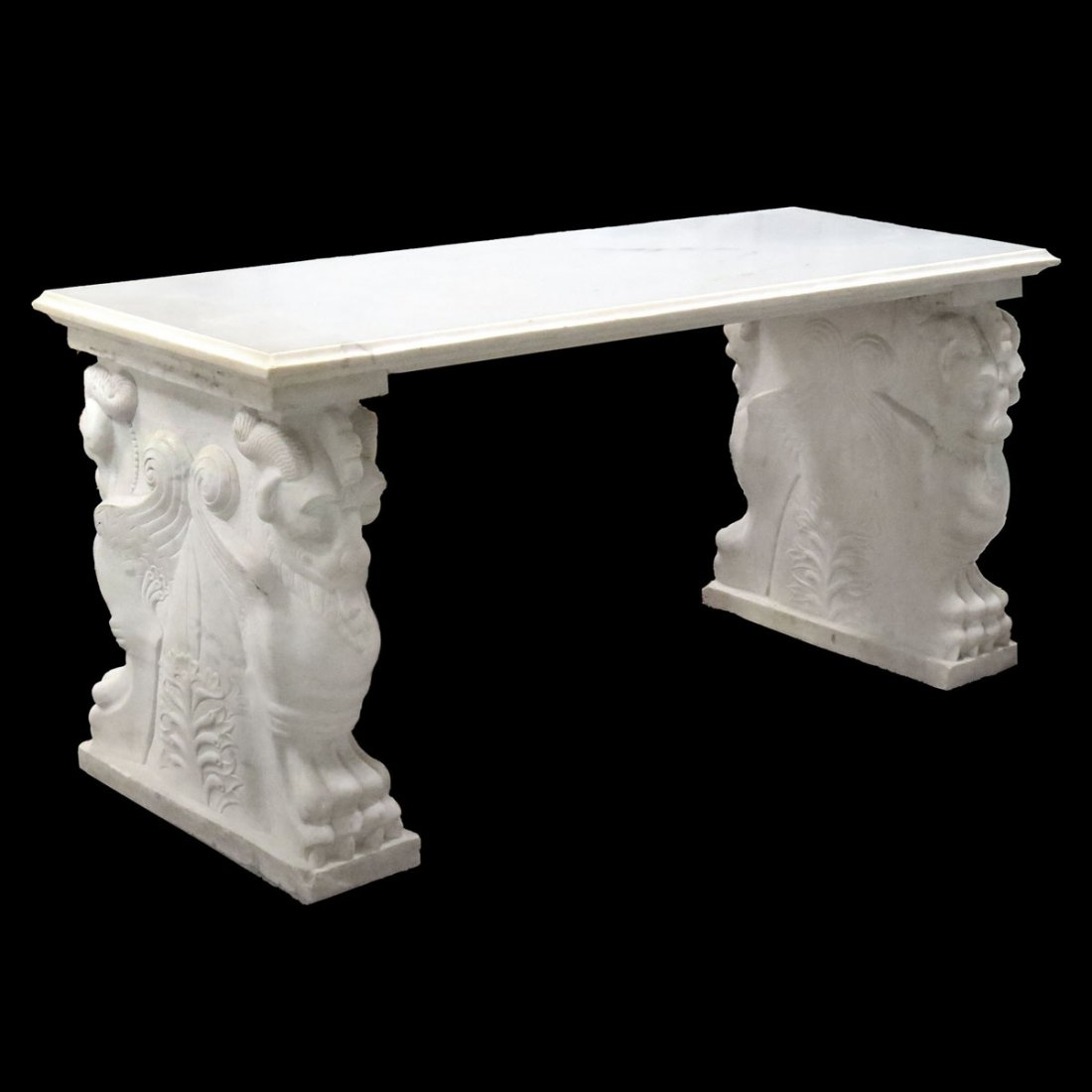 ETRUSCAN STYLE CARVED MARBLE ALTAR TABLE: ETRUSCAN STYLE CARVED MARBLE ALTAR TABLE. HEIGHT 33"; TOP 27 1/2 X 71"