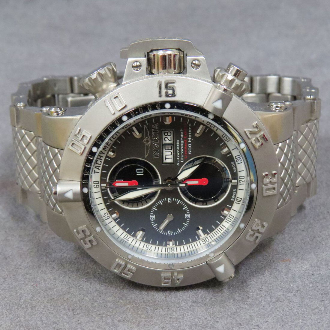 INVICTA STAINLESS 25-JEWEL SUBAQUA NOMA III: INVICTA STAINLESS 25-JEWEL SUBAQUA NOMA III LIMITED EDITION #342/500, MODEL 4562 AUTOMATIC CHRONOGRAPH WRISTWATCH WITH BOX AND PAPERS