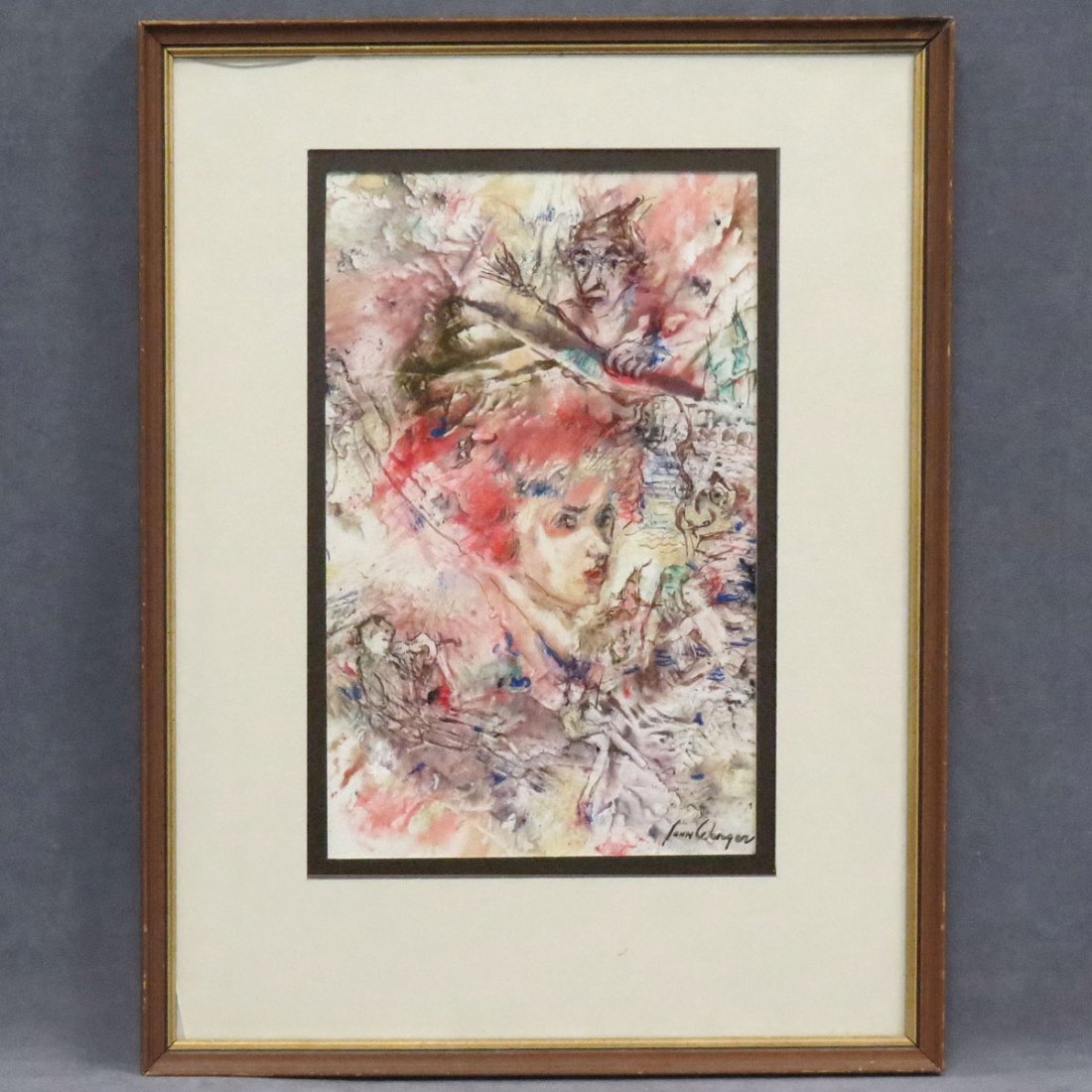 JOHN WENGER (RUSSIAN/AMERICAN 1897-1976), GOUACHE: JOHN WENGER (RUSSIAN/AMERICAN 1897-1976), GOUACHE, SURREALIST PORTRAIT, SIGNED. FRAMED AND GLAZED-22 1/2 X 17"