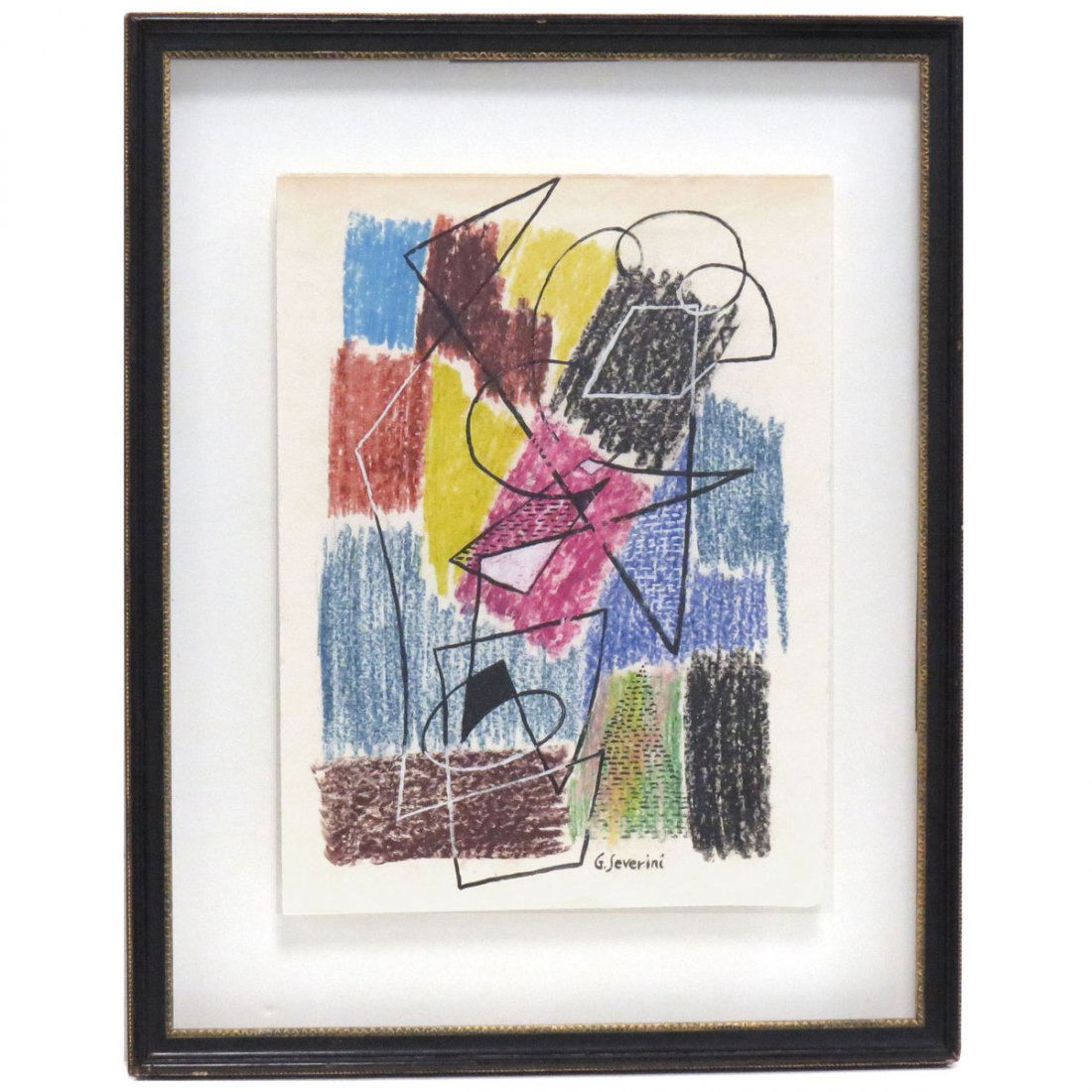 GINO SEVERINI (ITALIAN 1883-1966), INK AND CRAYON: GINO SEVERINI (ITALIAN 1883-1966), INK AND CRAYON ON PAPER, COMPOSITION, SIGNED (2X) 1951. SHEET 13 1/2 X 10 1/4"