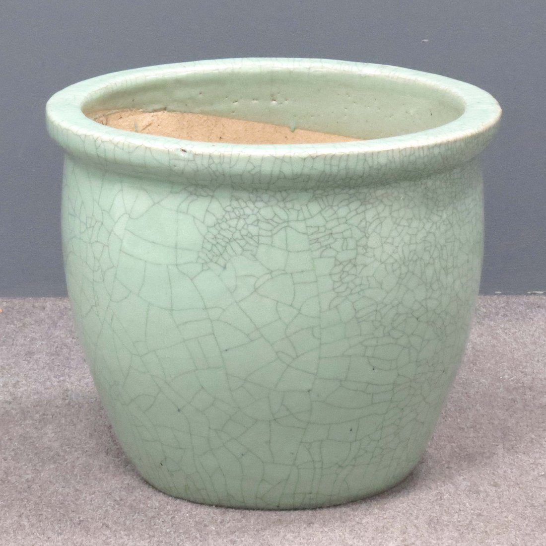 CHINESE CELADON JARDINIERE: CHINESE CELADON JARDINIERE. HEIGHT 13"; DIAMETER 15 3/8"