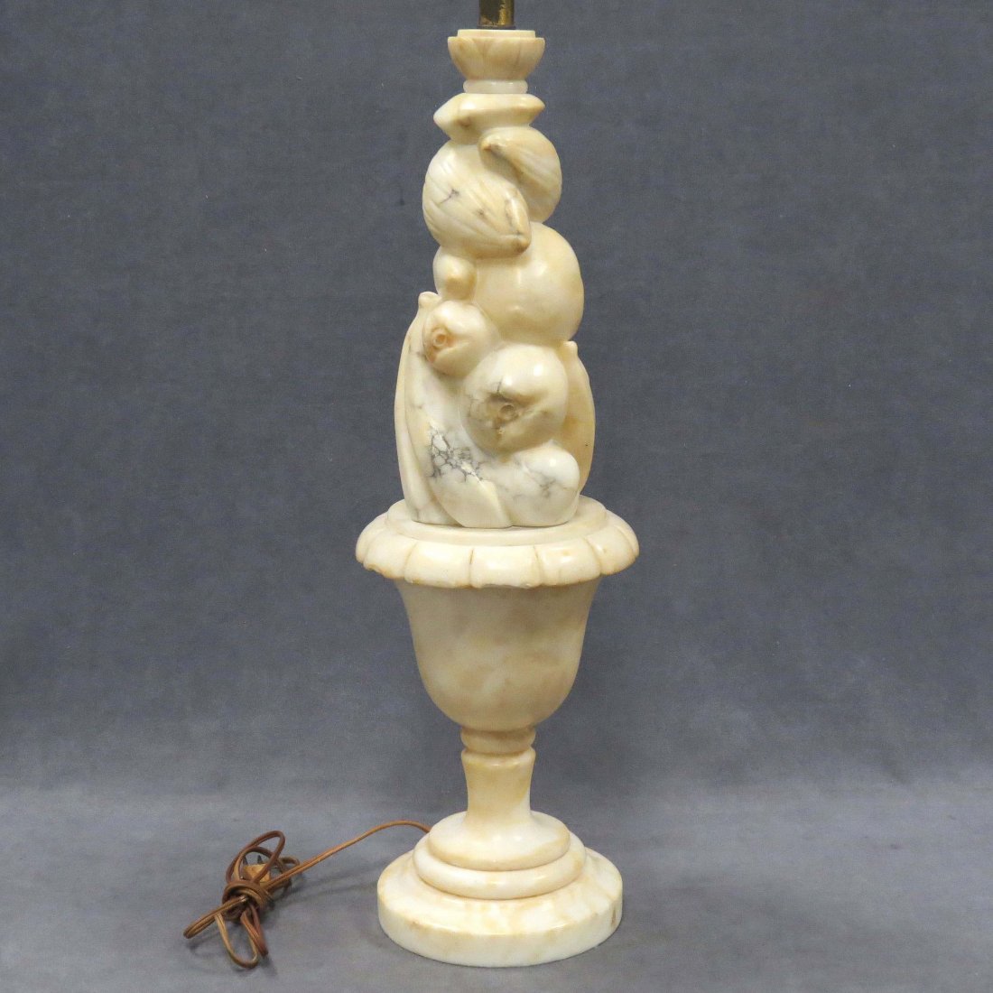 VINTAGE CARVED MARBLE TABLE LAMP: VINTAGE CARVED MARBLE TABLE LAMP. HEIGHT 37"