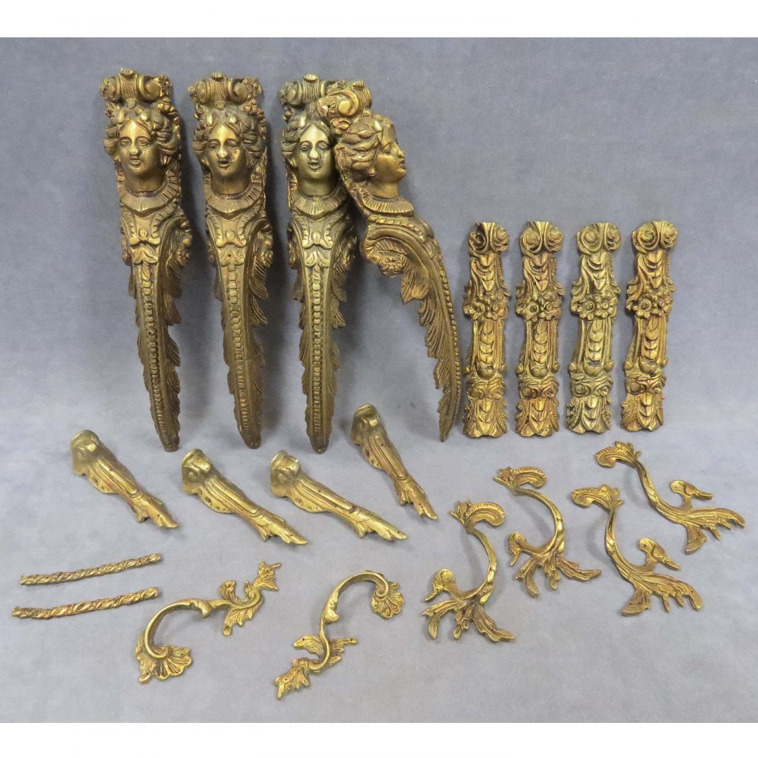 LOT ASSORTED BRASS FITTINGS, FIGURAL MOUNTS: LOT ASSORTED BRASS FITTINGS INCLUDING FIGURAL MOUNTS