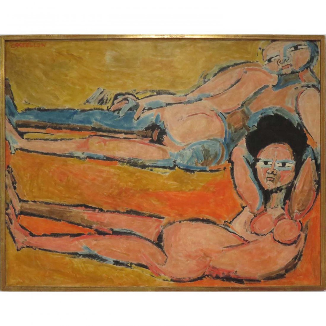 FREDERICO CRISTENCIA CASTELLON: FREDERICO CRISTENCIA CASTELLON (SPANISH/AMERICAN 1914-1971), OIL ON ARTIST BOARD, ADAM AND EVE #1, SIGNED. FRAMED 32 X 40 1/2"