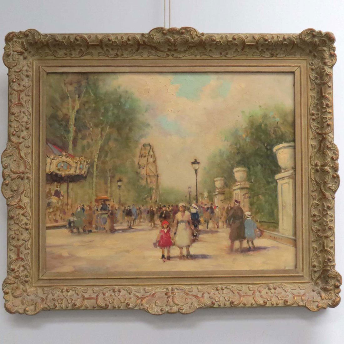 AFTER ANDRE GISSON (FRENCH/AMERICAN 1921-2003): AFTER ANDRE GISSON (FRENCH/AMERICAN 1921-2003), OIL ON CANVAS, CAROUSEL, CHAMPS ELYSEES, BEARING SIGNATURE L. GALLI, INVENTORY #13. 16 1/2 X 20"; FRAMED 22 X 25 1/2"