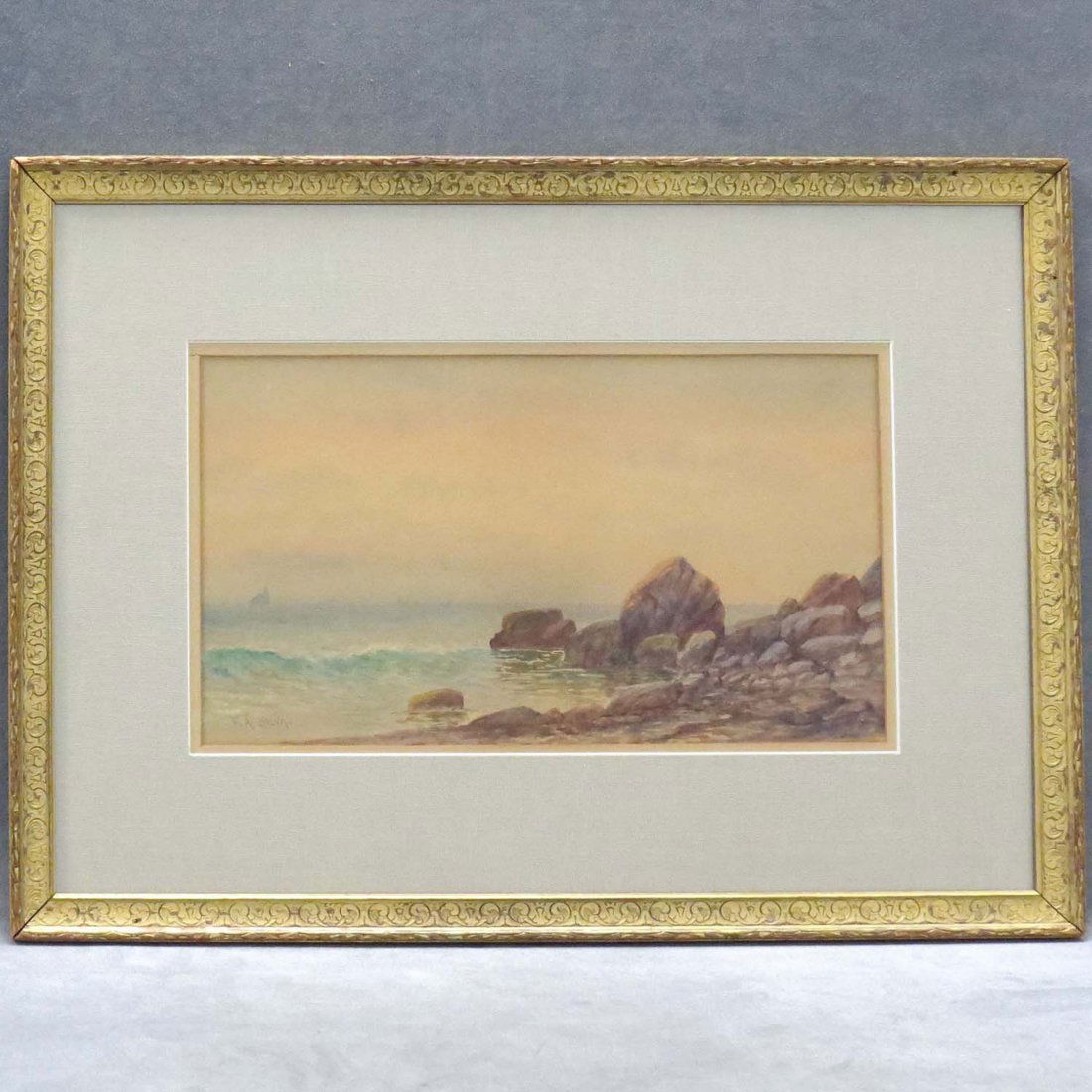FRANCIS AUGUSTUS SILVA (AMERICAN/NY 1835-1888): FRANCIS AUGUSTUS SILVA (AMERICAN/NY 1835-1888), WATERCOLOR ON PAPER LAID ON BOARD, VIEW OF A ROCKY COASTLINE, SIGNED. SIGHT 18 X 17 3/4"; FRAMED AND 20 X 28"