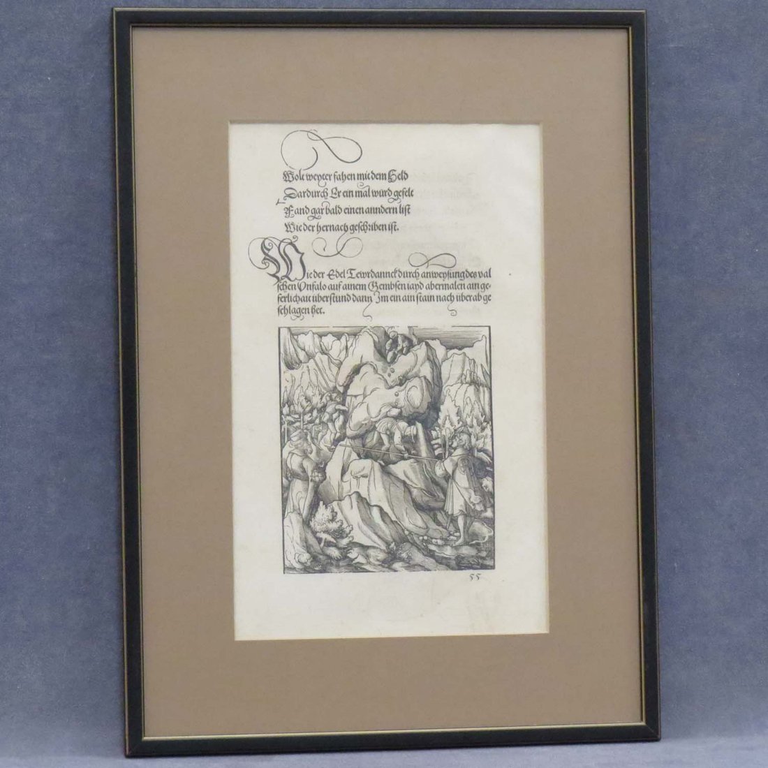 HANS SCHAUFELEIN (GERMAN 1480-1540), WOODCUT: HANS SCHAUFELEIN (GERMAN 1480-1540), WOODCUT FROM 2ND EDITION OF "TEWRDANNCKHS", AUGSBURG 1519. SIGHT 13 X 8"; FRAMED AND GLAZED-19 X 14" PROVENANCE: FERDINAND ROTEN GALLERIES, LABEL VERSO