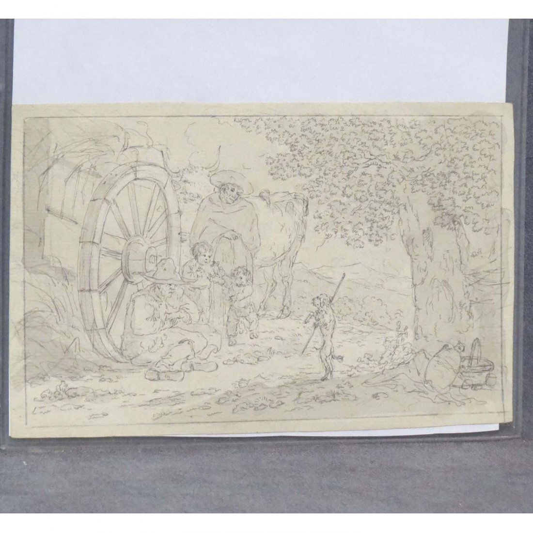 ATTRIBUTED TO HUBERT ROBERT (FRENCH 1733-1808): ATTRIBUTED TO HUBERT ROBERT (FRENCH 1733-1808), GRAPHITE AND GRAY WASH ON PAPER, GYPSY SCENE, UNSIGNED. SHEET 5 3/8 X 8 1/2"