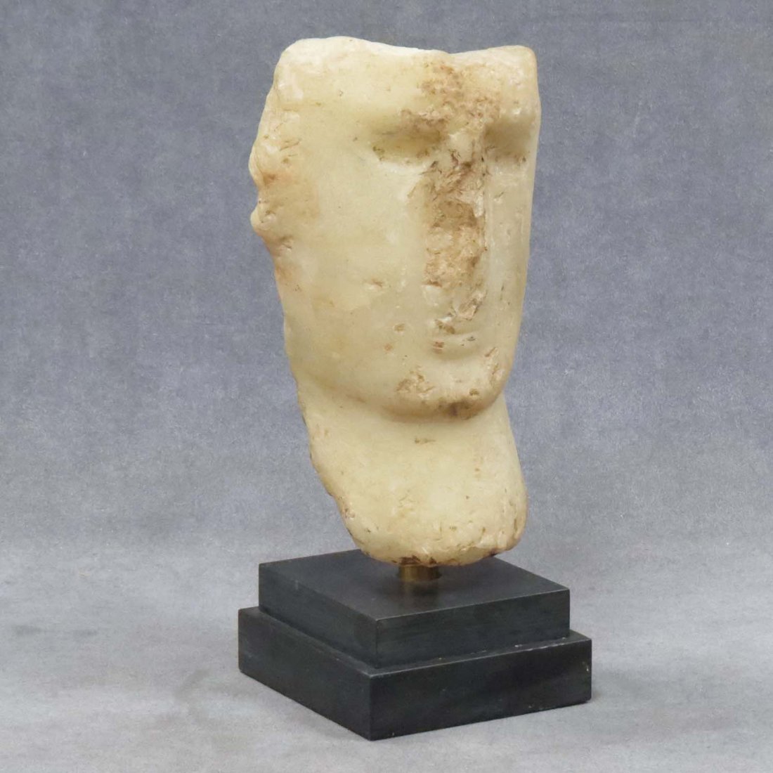 SOUTH ARABIAN CALCITE-ALABASTER HEAD, 300BC-300AD: SOUTH ARABIAN CALCITE-ALABASTER HEAD, 300BC-300AD. HEIGHT 10 1/2"