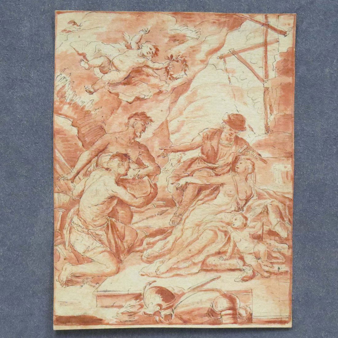 ATTRIBUTED TO JACOPO AMIGONI (ITALIAN 1682-1752): ATTRIBUTED TO JACOPO AMIGONI (ITALIAN 1682-1752), INK AND RED WASH ON PAPER, SCENE OF A MARTYRDOM, UNSIGNED. SHEET 8 1/4 X 6 1/4"
