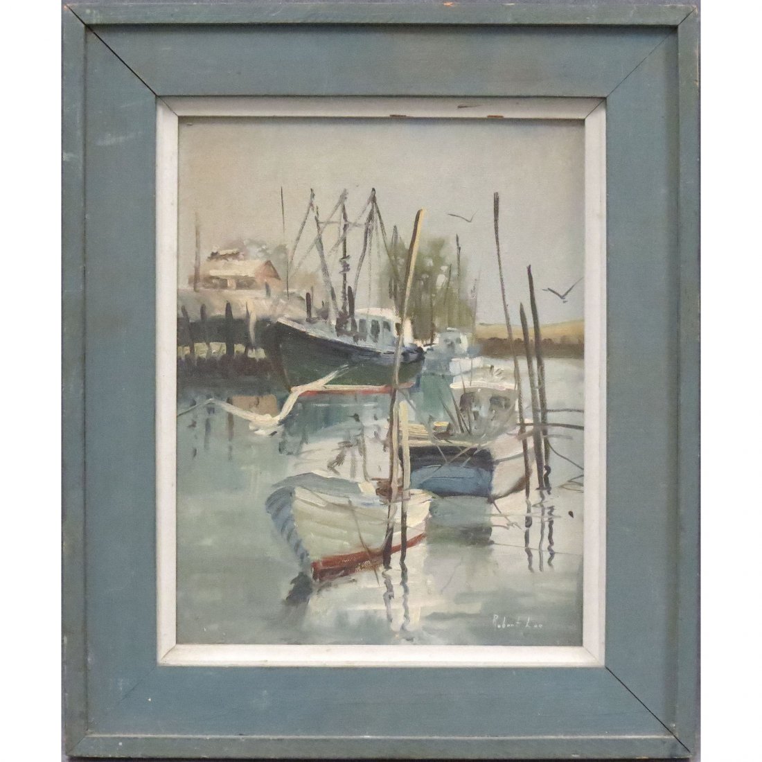 ROBERT LEE (AMERICAN 20TH CENTURY), OIL ON CANVAS: ROBERT LEE (AMERICAN 20TH CENTURY), OIL ON CANVAS, HARBOR VIEW, SIGNED. 14 X 11"; FRAMED 19 X 16"