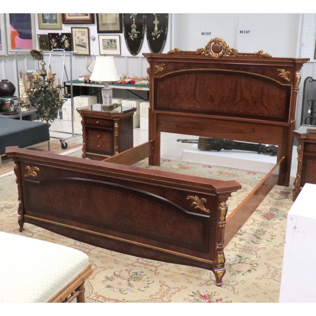 REGENCY REVIVAL CARVED AND PARCEL GILT BED: REGENCY REVIVAL CARVED AND PARCEL GILT BED. HEIGHT 62"; WIDTH 70"