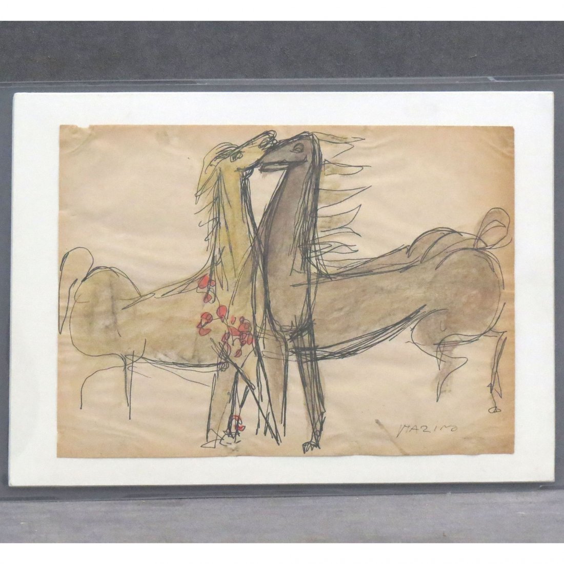 ATTRIBUTED TO MARINO MARINI, INK AND WASH: ATTRIBUTED TO MARINO MARINI (SWISS/ITALY 1901-1980), INK AND WASH ON PAPER, UNTITLED, SIGNED. SHEET 8 1/8 X 11 3/4"