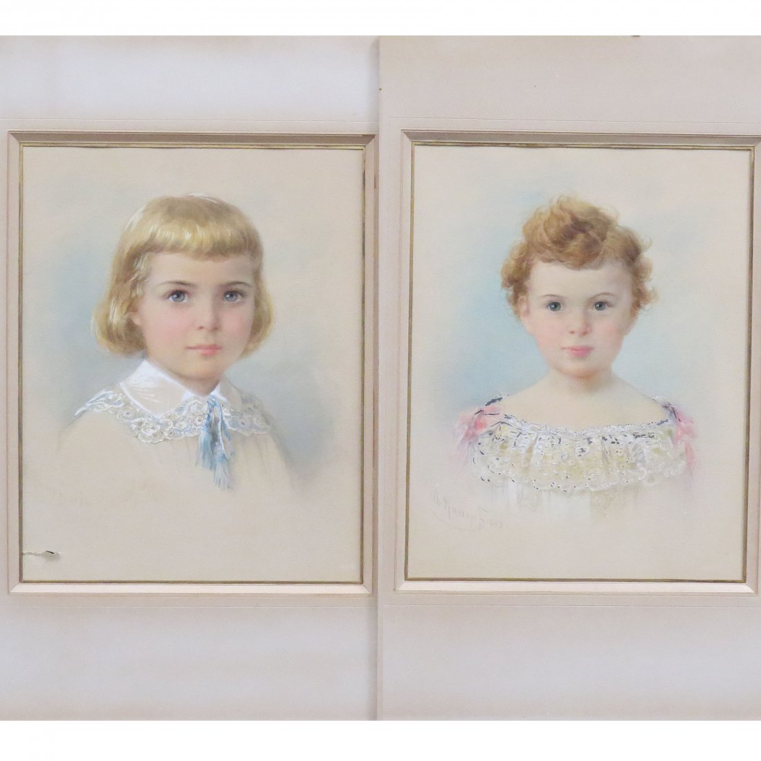 PHILIPP RUMPF (1821-1896), LOT (2) WATERCOLORS: PHILIPP RUMPF (1821-1896), LOT (2) WATERCOLORS, PORTRAITS OF YOUNG GIRLS, SIGNED 1883. 12 1/2 X 9 1/2" (1/IMPERFECTION)