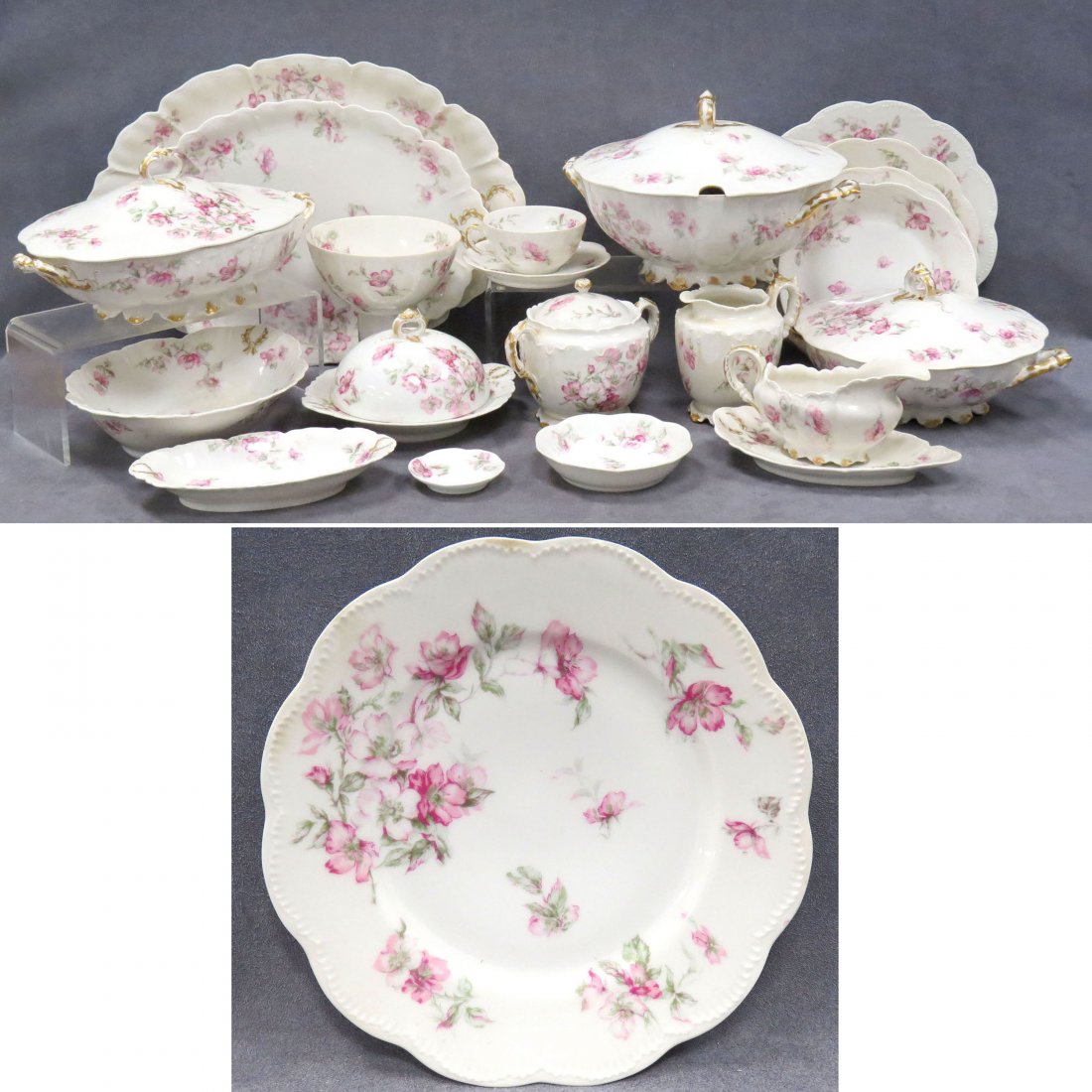 HAVILAND LIMOGE "MIRAMAR" PORCELAIN DINNER SERVICE: HAVILAND LIMOGE "MIRAMAR" PORCELAIN DINNER SERVICE (113 PIECES) INCLUDING (12) DINNER PLATES 9 3/4"; (12) LUNCHEON PLATES, 8 1/2"; (12) SALAD/DESSERT PLATES, 7 1/2"; (12) SOUP BOWLS, 7 1/2"; (12) DESS